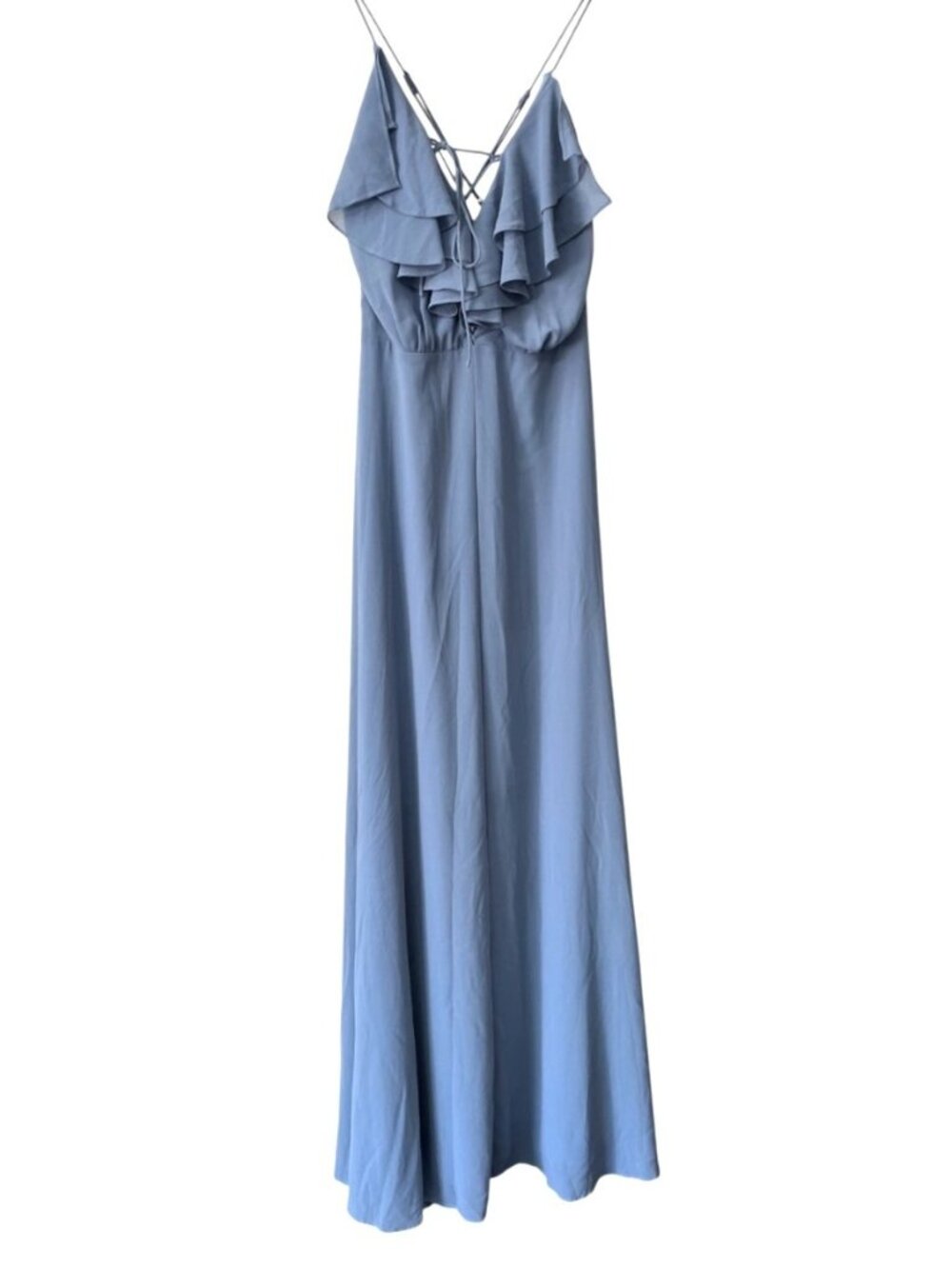 Lulus Light Blue Maxi Dress With Ruffled V-Neck Backless Design